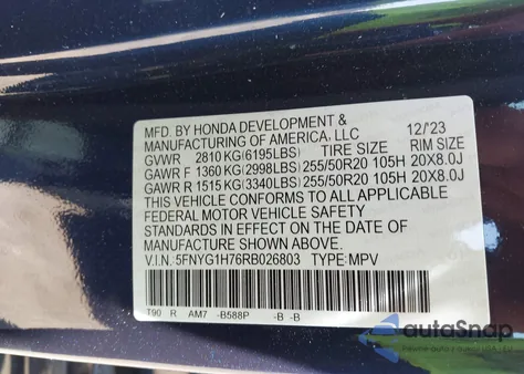 2024 Honda Pilot Touring z USA, uszkodzony, nr VIN 5FNYG1H76RB026803